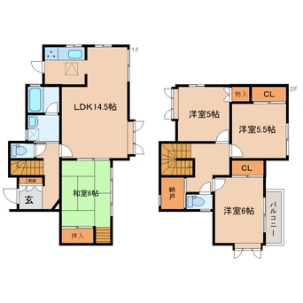 間取図 東海道本線/焼津駅 徒歩19分 1-2階 築33年