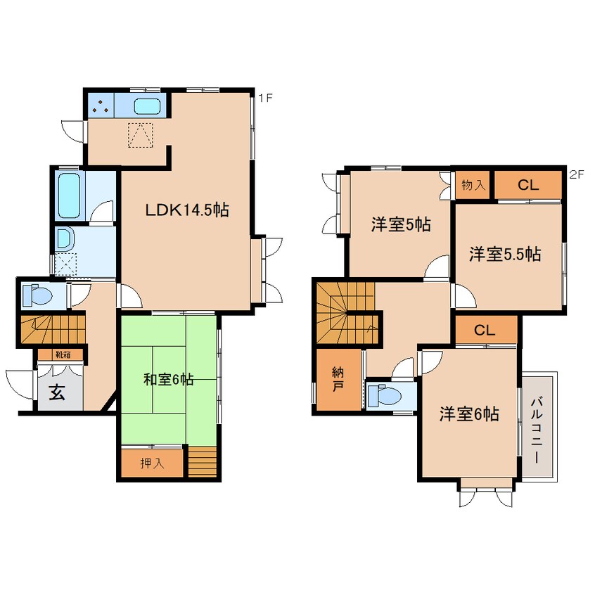 間取図 東海道本線/焼津駅 徒歩19分 1-2階 築33年