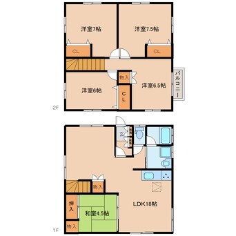 間取図 東海道本線/西焼津駅 徒歩41分 1-2階 築22年