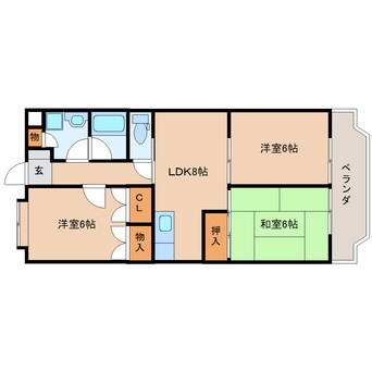 間取図 東海道本線/安倍川駅 徒歩24分 3階 築26年