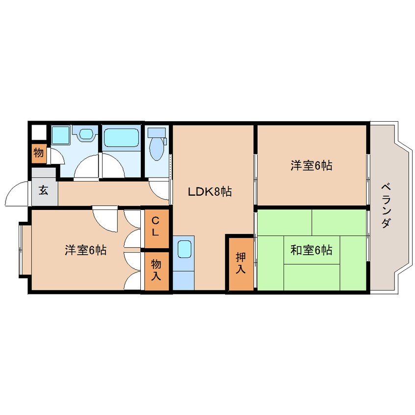 間取図 東海道本線/安倍川駅 徒歩24分 3階 築26年