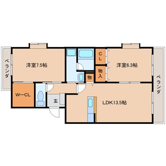 間取図 東海道本線/安倍川駅 徒歩25分 3階 築21年