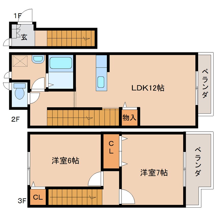 間取図 東海道本線/静岡駅 バス28分下川原五丁目下車:停歩6分 2-3階 築19年