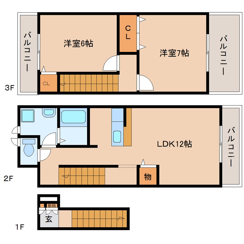 間取図 東海道本線/静岡駅 バス22分下川原五丁目下車:停歩6分 2-3階 築19年