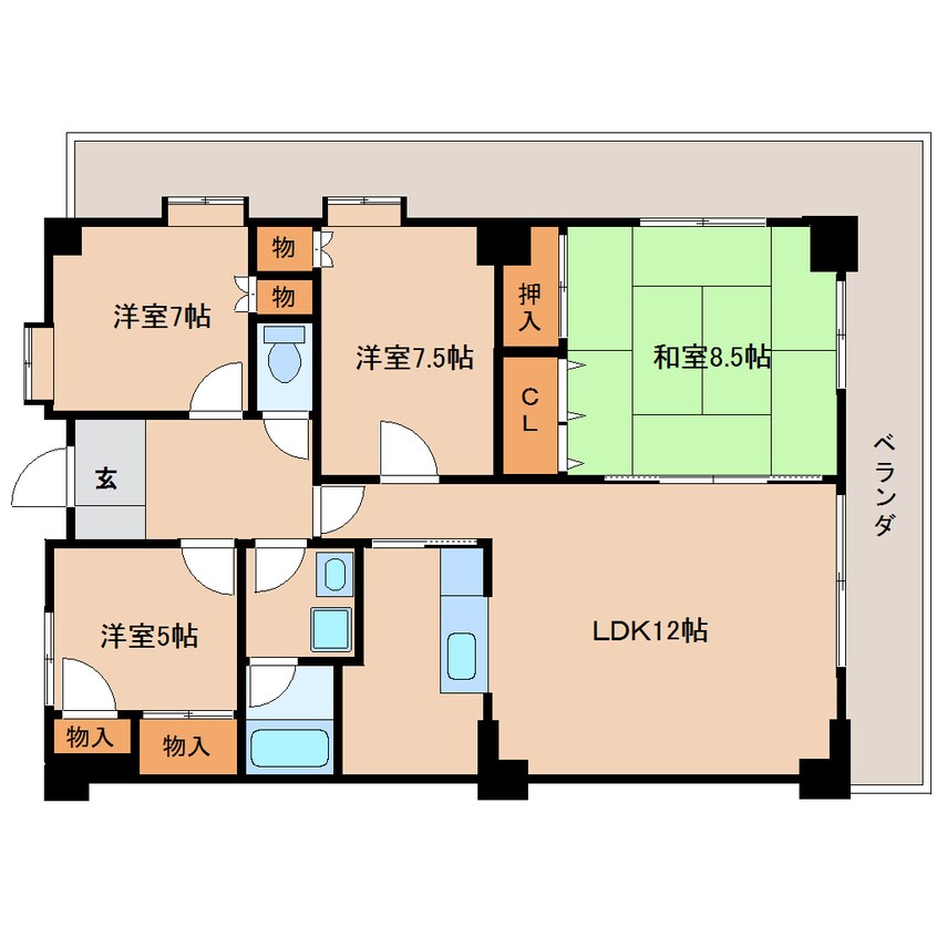 間取図 東海道本線/静岡駅 バス11分水道町南下車:停歩3分 5階 築32年