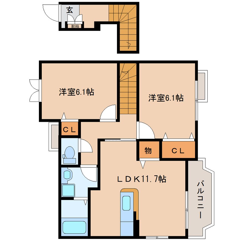 間取図 東海道本線/静岡駅 バス31分新丸子下車:停歩5分 2階 築19年