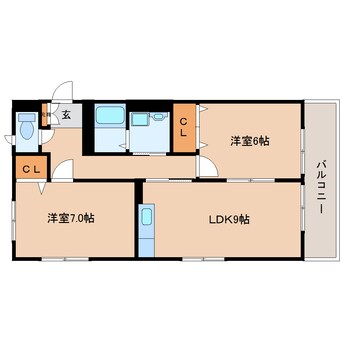 間取図 東海道本線/安倍川駅 徒歩10分 1階 築19年