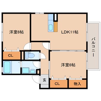間取図 東海道本線/静岡駅 バス24分松富団地入口下車:停歩8分 2階 築18年