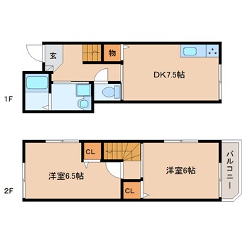 間取図 東海道本線/静岡駅 バス19分西千代田北下車:停歩3分 1-2階 築22年