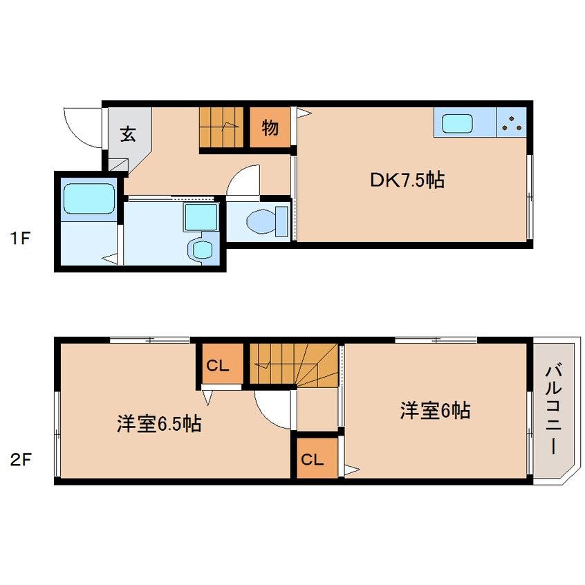 間取図 東海道本線/静岡駅 バス19分西千代田北下車:停歩3分 1-2階 築22年