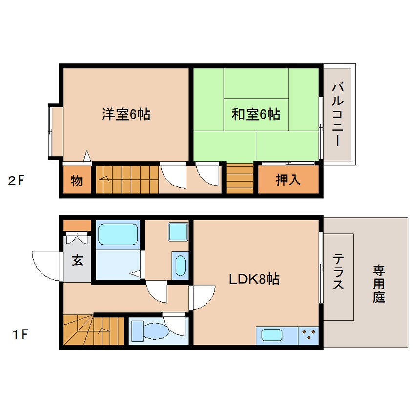 間取図 東海道本線/安倍川駅 徒歩8分 1-2階 築27年