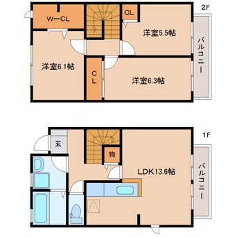 間取図 東海道新幹線（東海）/静岡駅 バス21分柳新田北下車:停歩3分 1-2階 築12年