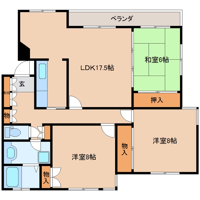 間取図 静岡鉄道静岡清水線/音羽町駅 徒歩3分 3階 築35年