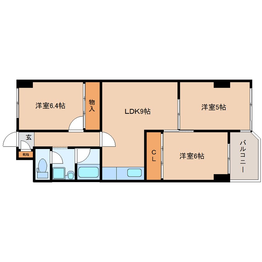 間取図 東海道本線/安倍川駅 徒歩16分 2階 築36年