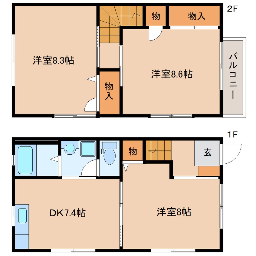 間取図 東海道本線/静岡駅 バス19分大岩二丁目下車:停歩2分 1-2階 築29年