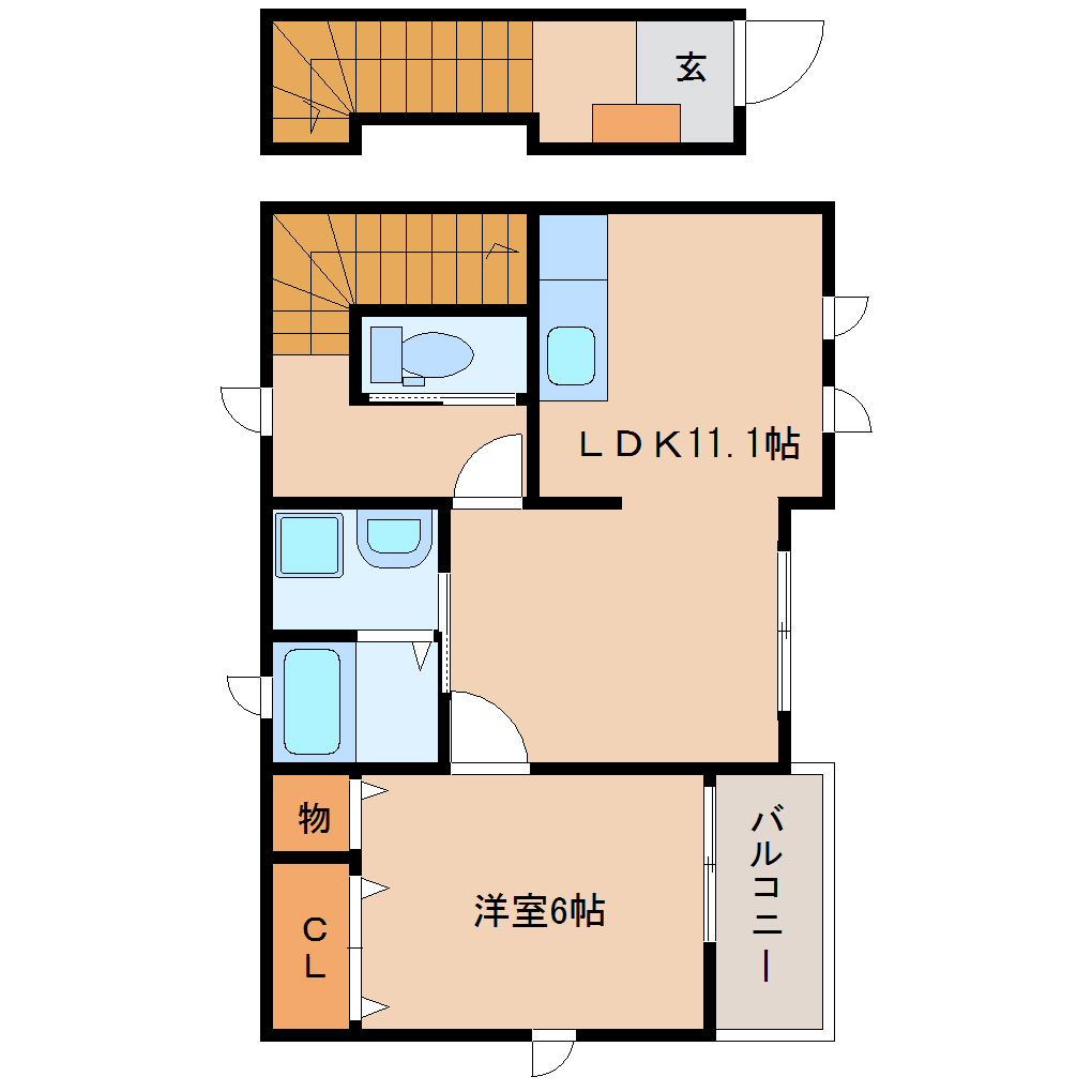 東海道本線/静岡駅 バス:34分:停歩4分 2階 築10年 1LDKの間取り