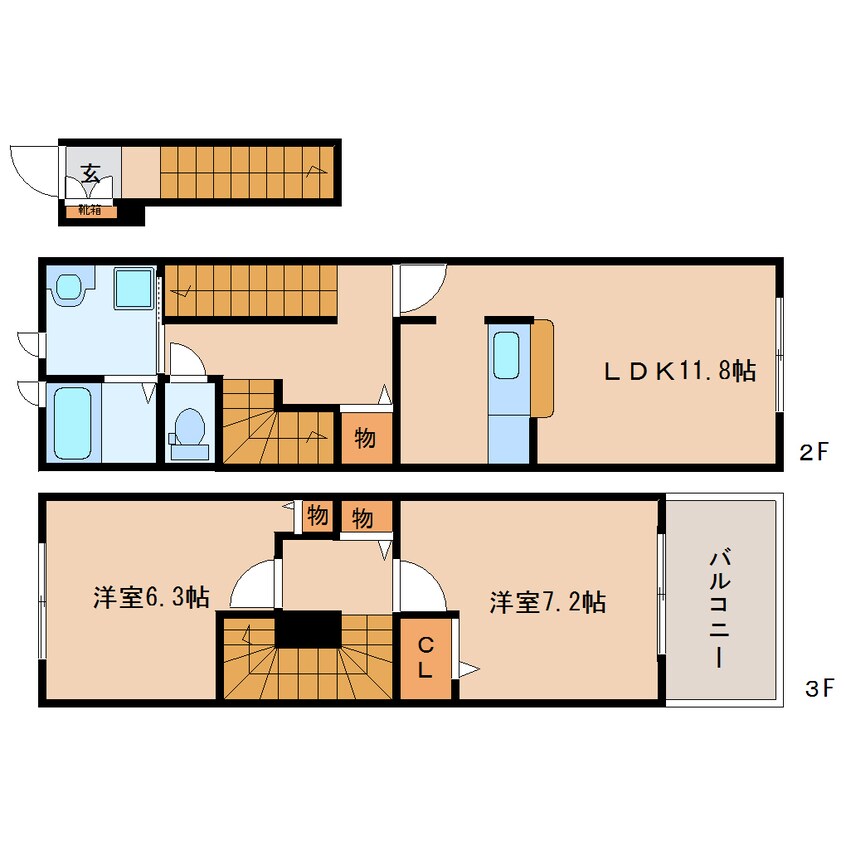 間取図 東海道本線/静岡駅 バス27分松富下車:停歩2分 2階 築11年