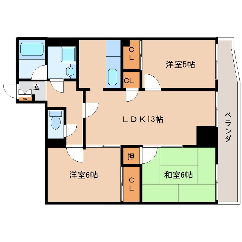 間取図 東海道本線/静岡駅 バス11分英和女学院前下車:停歩1分 3階 築23年