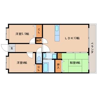 間取図 東海道本線/静岡駅 徒歩22分 1階 築24年