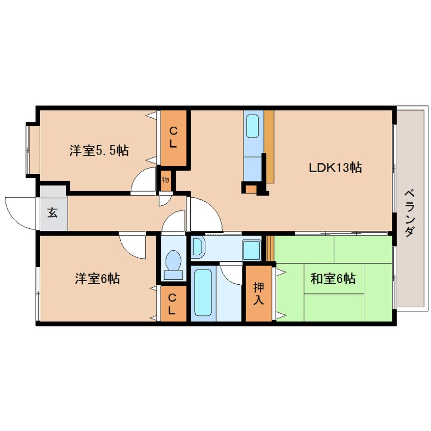 間取図 東海道本線/静岡駅 徒歩22分 2階 築24年