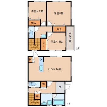 間取図 静岡鉄道静岡清水線/古庄駅 徒歩18分 1-2階 築9年