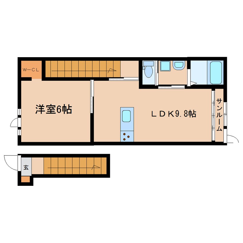 間取図 東海道本線/安倍川駅 徒歩9分 2階 築6年