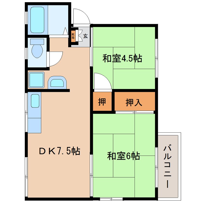 間取図 東海道本線/静岡駅 バス28分服織小学校入口下車:停歩6分 2階 築34年