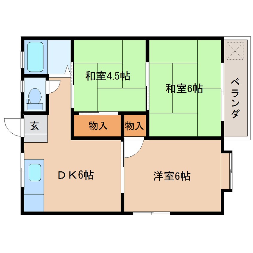 間取図 東海道本線/静岡駅 バス18分千代田7丁目東部体育館入口下車:停歩3分 2階 築36年