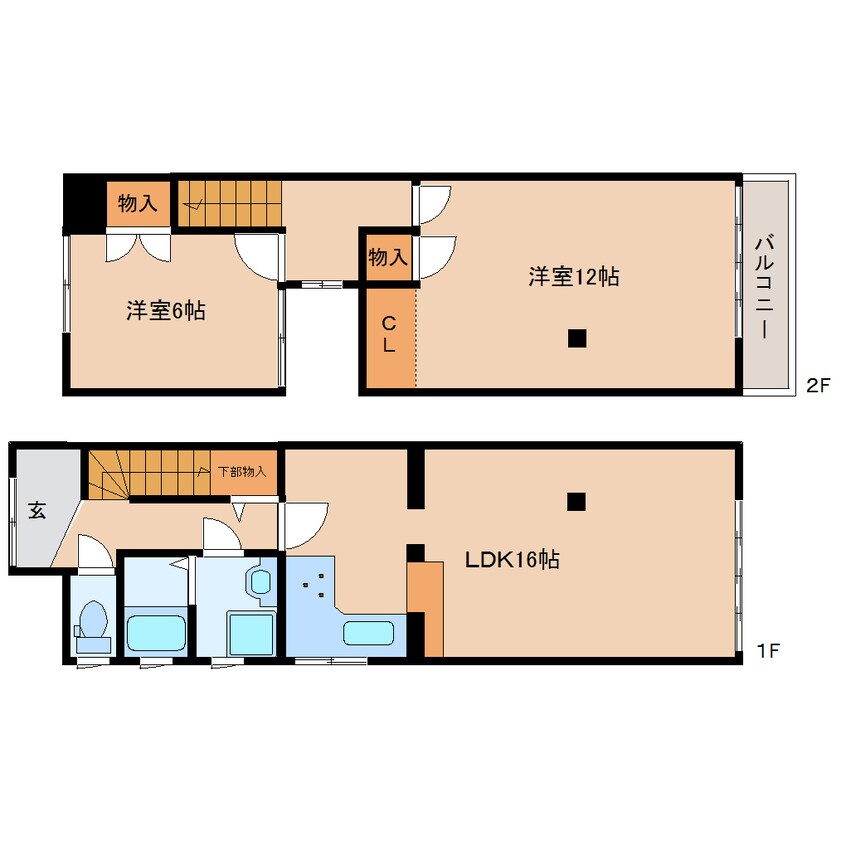 間取図 静岡鉄道静岡清水線/新静岡駅 徒歩20分 1-2階 築43年