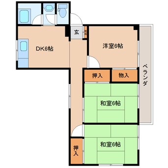 間取図 東海道本線/静岡駅 バス21分城北二丁目下車:停歩2分 2階 築39年