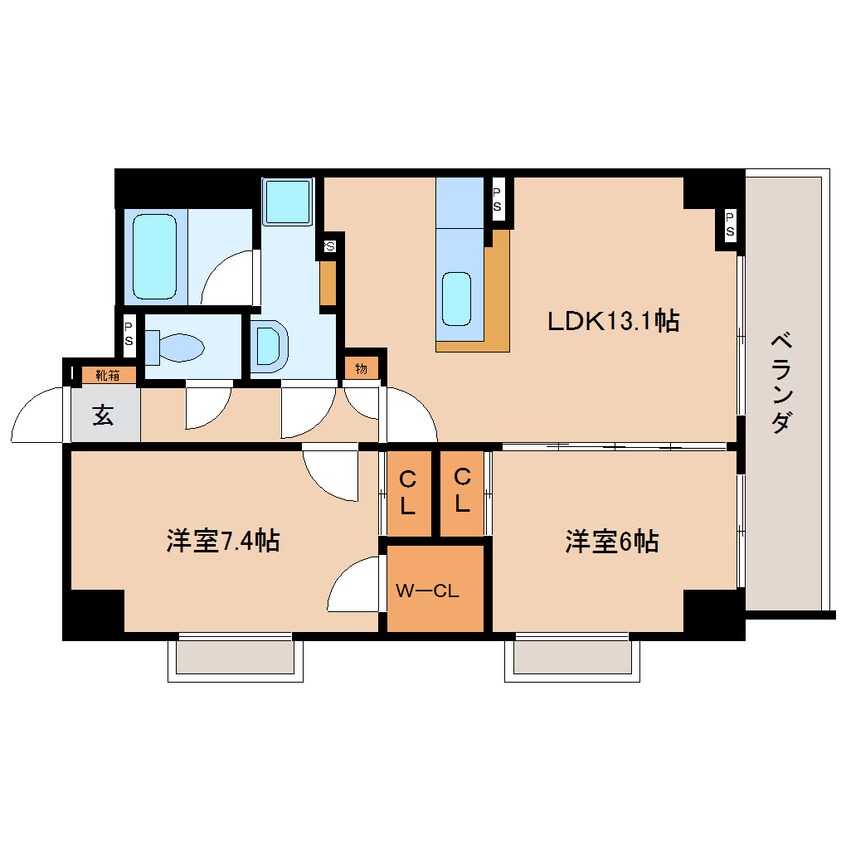 間取図 東海道本線/静岡駅 徒歩15分 6階 築12年