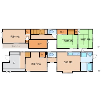 間取図 東海道本線/静岡駅 徒歩15分 1-2階 築24年