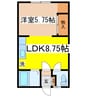 ひまわりハイツ若葉 1DKの間取り