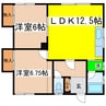 カネ山ハイツB（光和） 2LDKの間取り