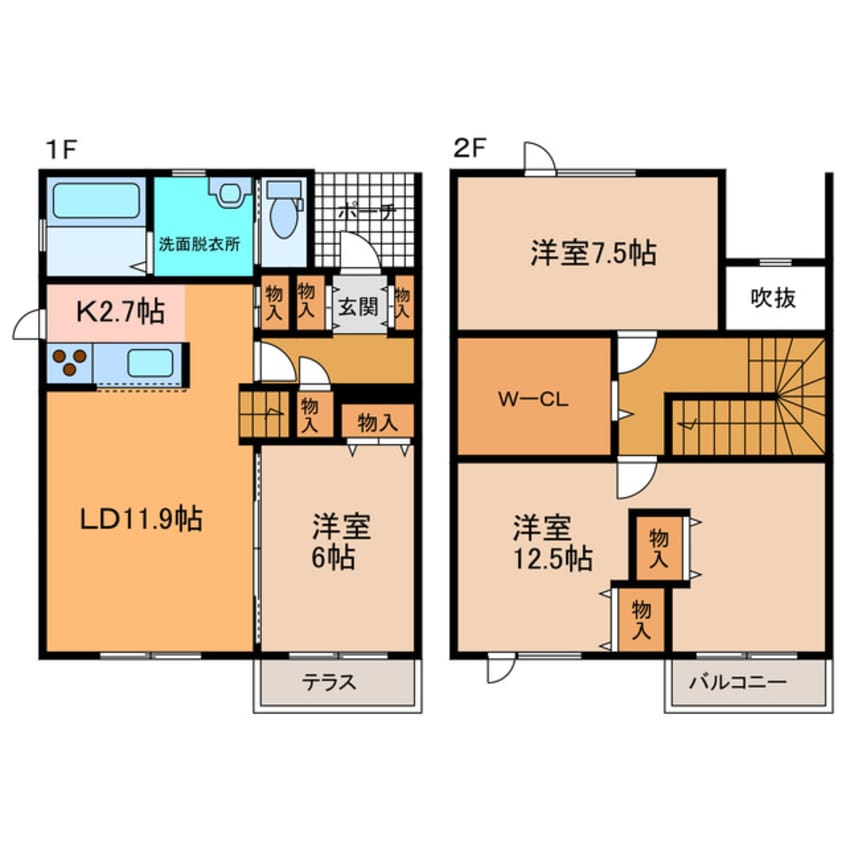間取図 西1南24借家
