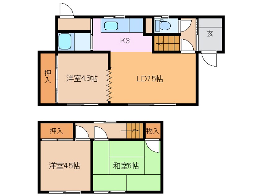 間取図 東1南2貸家