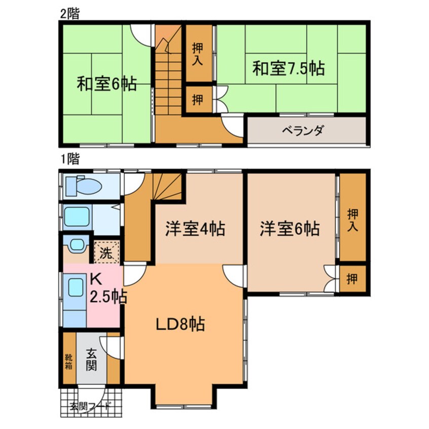 間取図 東6南2貸家