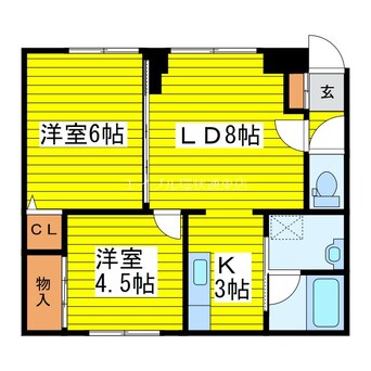 間取図 中央バス/伏古10-2 2階 築37年