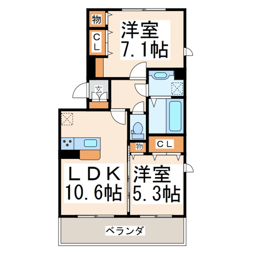 間取図 産交バス（熊本市）/新南部 徒歩3分 2階 築4年
