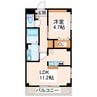グレーシア水前寺 1LDKの間取り