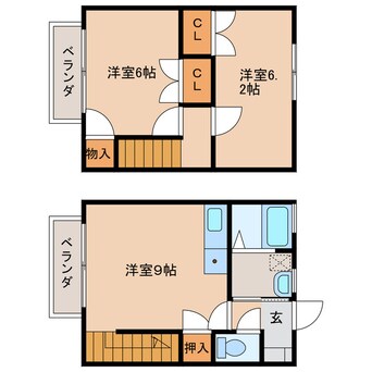 間取図 宮崎交通バス（都城市）/五十市駅前 徒歩4分 1-2階 築26年
