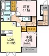 La・Maison　A棟 2LDKの間取り