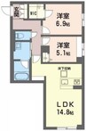 ベレオガーデンズ北方Ⅱ 2LDKの間取り