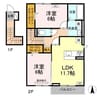 ホワイエ国富 2LDKの間取り