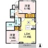 ホワイエ国富 2LDKの間取り