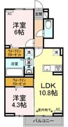 グランツ長岡 2LDKの間取り