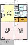 プレジール学南　Ｂ棟 2DKの間取り