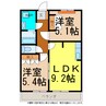 リバティタウン１番館 2DKの間取り