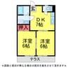 ｺｰﾎﾟﾍﾞﾙｳｯﾄﾞ 2DKの間取り