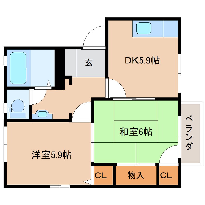 間取図 東海道本線/草薙駅 バス11分瀬名川北下車:停歩4分 2階 築27年